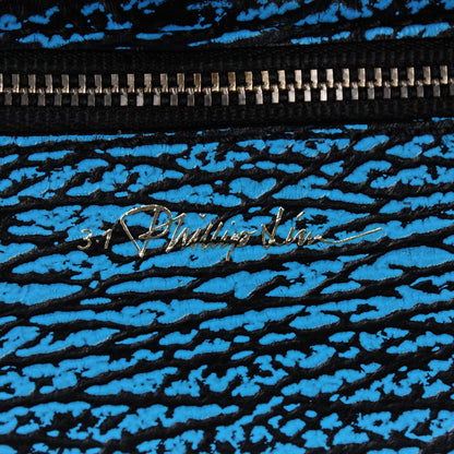 3.1 Phillip Lim 3.1 Shark Embossed Textured Calfskin Large Pashli Satchel Turquoise Black 6 of 9