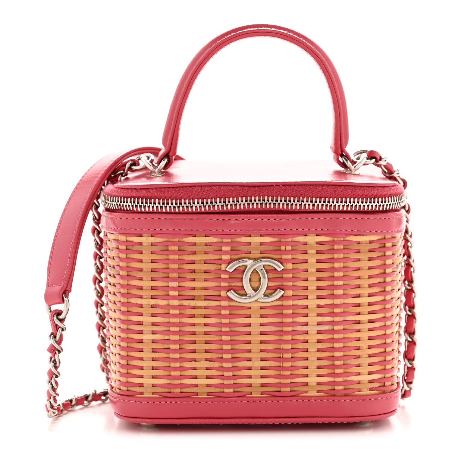 Chanel Calfskin Raffia Small Take Away Vanity Case Bag Pink Beige 8 of 12