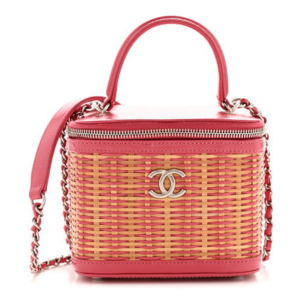 Chanel Calfskin Raffia Small Take Away Vanity Case Bag Pink Beige 8 of 12