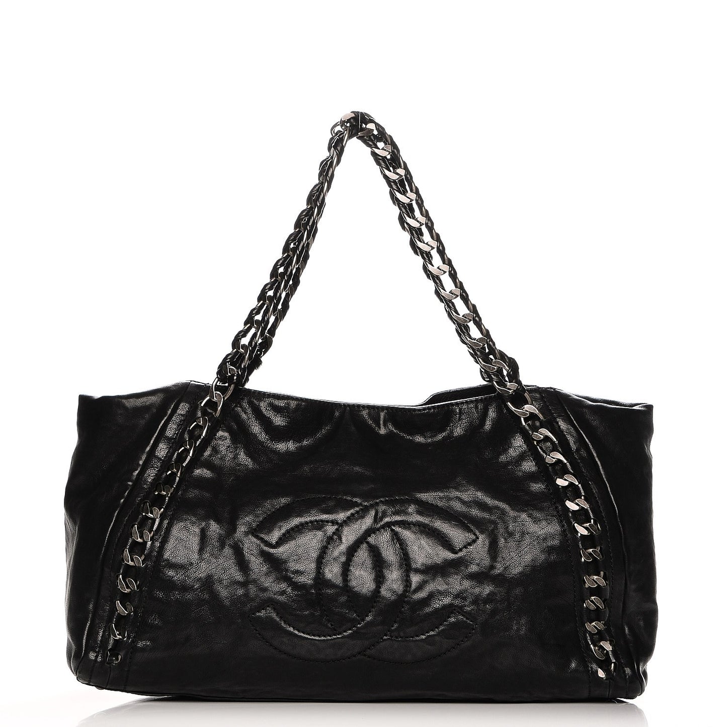 Glazed Caviar East West Modern Chain Tote Black
