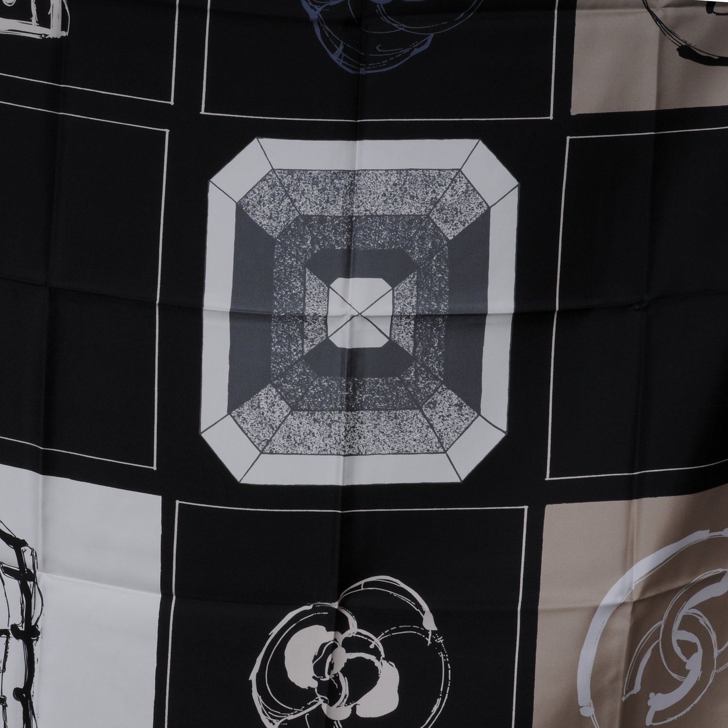 Chanel Silk Jacket Camellia CC Iconic Symbols Scarf 1 of 7