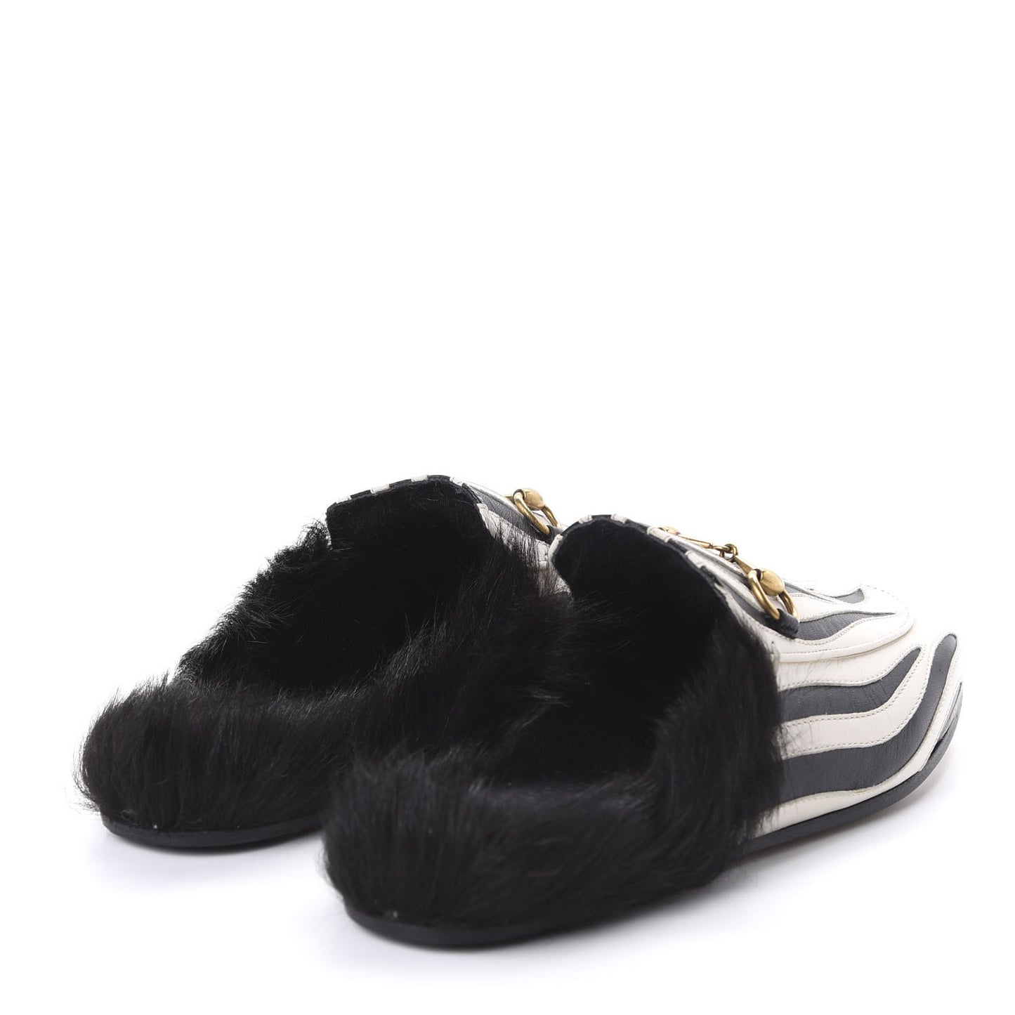 Malaga Kid Fur Zebra Inlay Womens Princetown Slippers 37 Mystic White Black