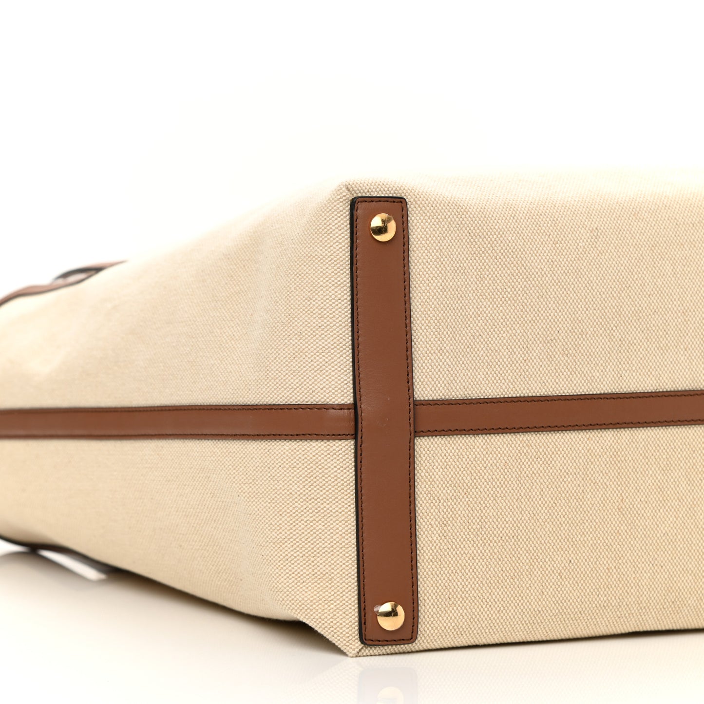 Cotton Canvas Calfskin Large Soft Belted Tote Bag Natural