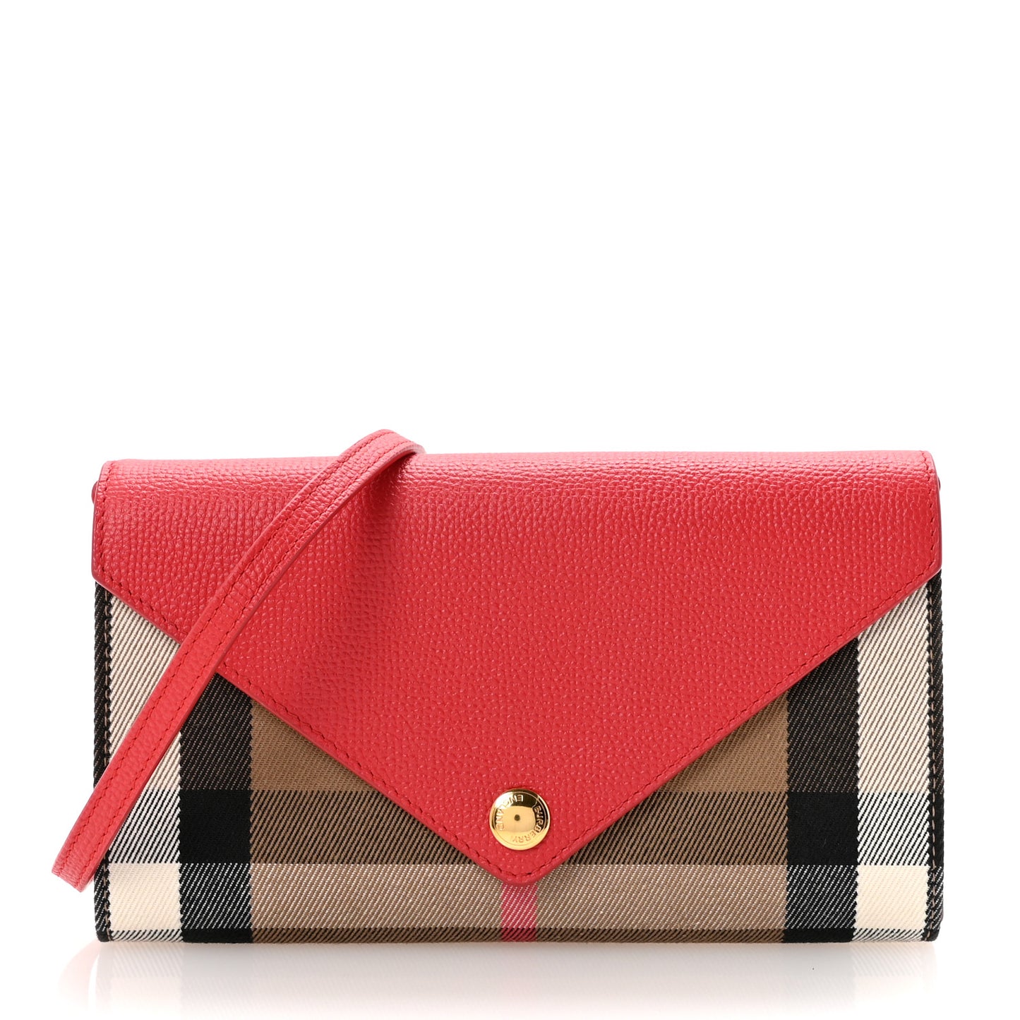 Calfskin House Check Hannah Wallet with Detachable Strap Bright Red