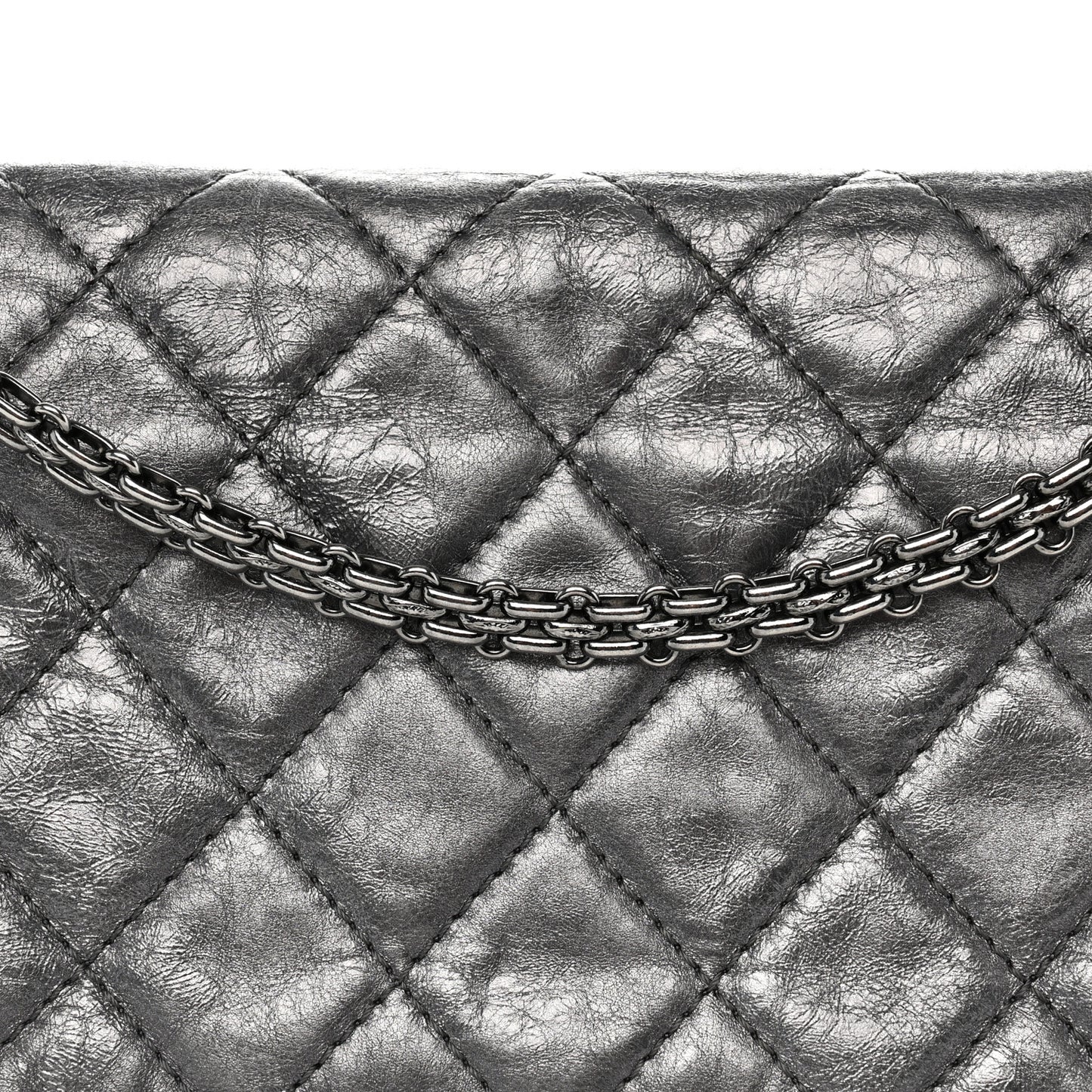 Metallic Aged Calfskin Quilted 2.55 Reissue 227 Flap Dark Silver