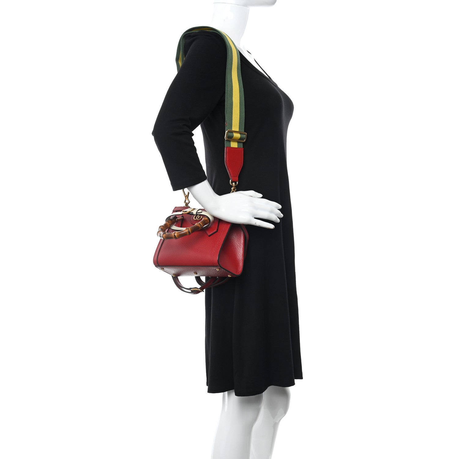 Gucci Textured Dollar Calfskin Web Mini Diana Tote Bag Red 2 of 11