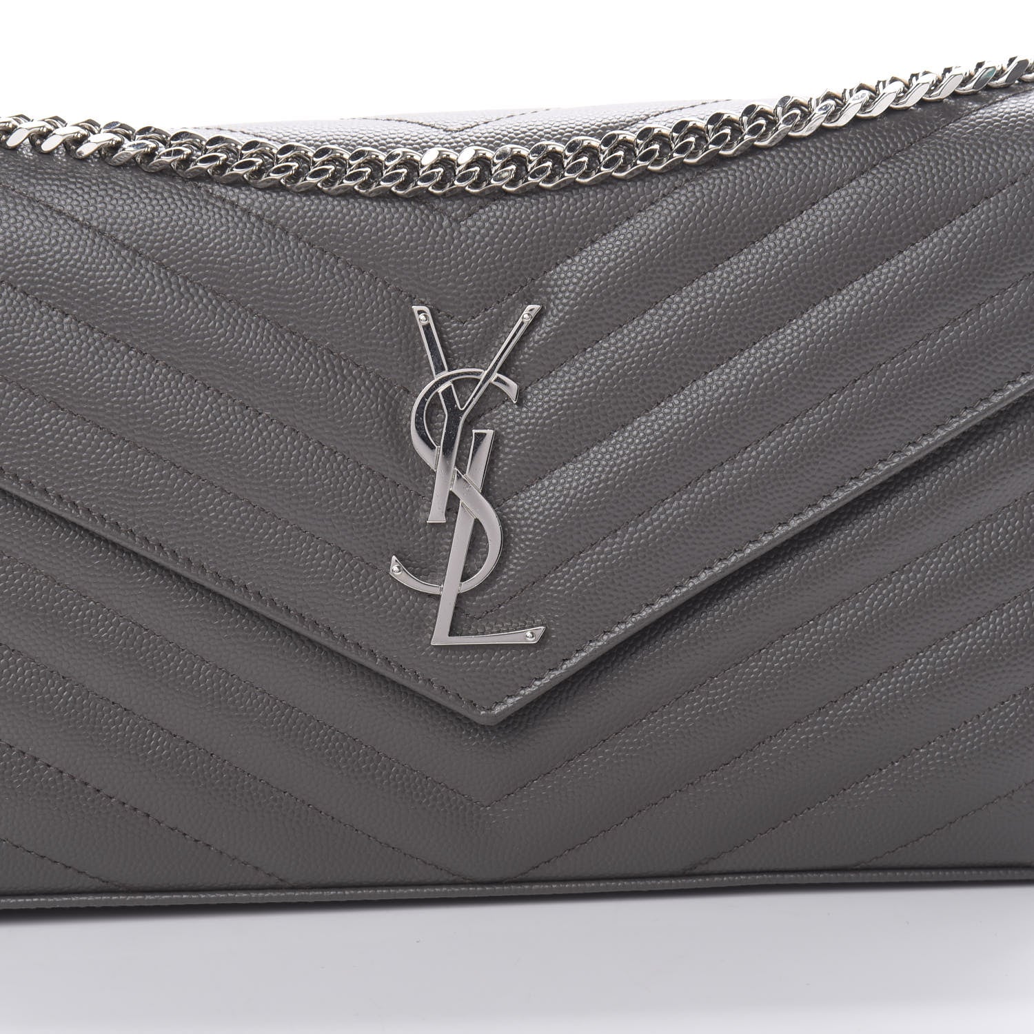 Saint Laurent Grain De Poudre Matelasse Chevron Monogram Chain Wallet Grey 8 of 11