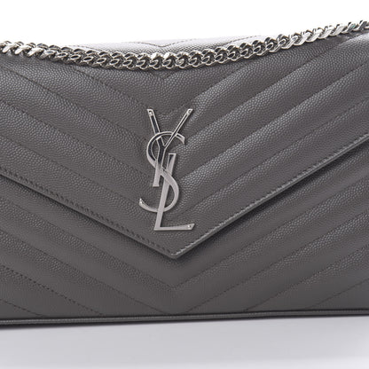 Saint Laurent Grain De Poudre Matelasse Chevron Monogram Chain Wallet Grey 8 of 11