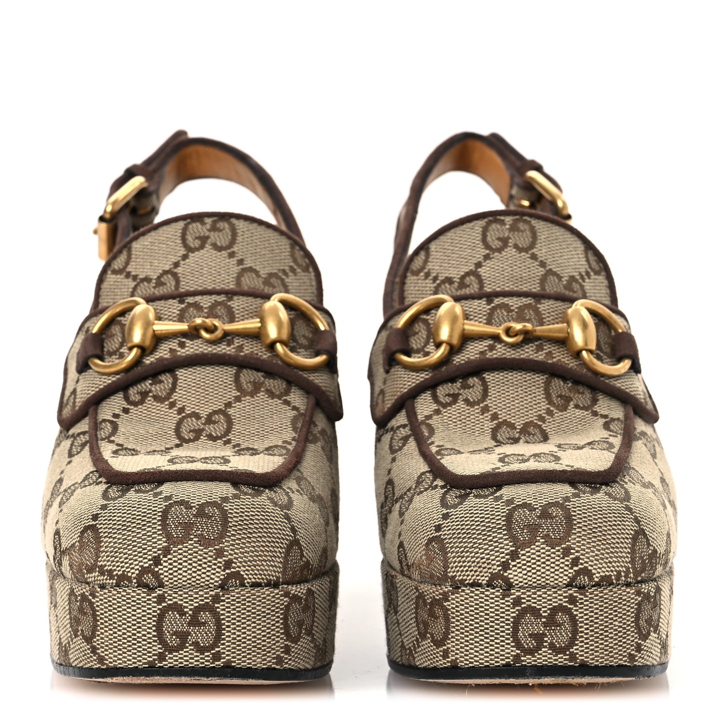 Monogram Kid Scamosciato Horsebit Platform 25/85mm Slingback Mules 35.5 Beige Ebony New Acero