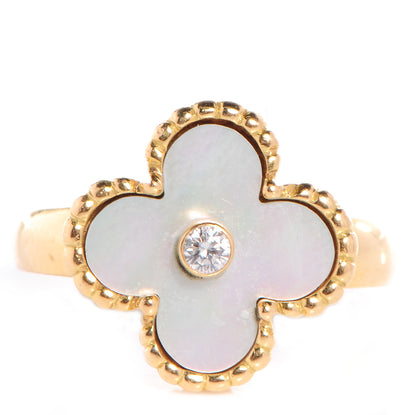 Van Cleef & Arpels 18k Yellow Gold Mother of Pearl Vintage Alhambra Ring 51 US 5.5 1 of 5