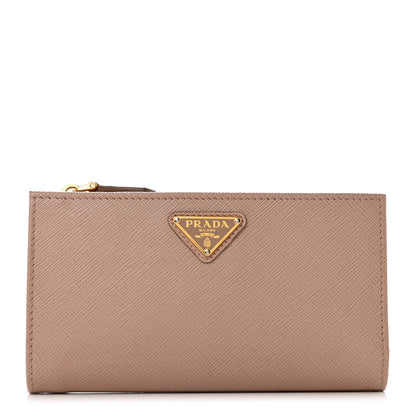 Prada Saffiano Triangle Continental Zip Wallet Powder Pink 1 of 7