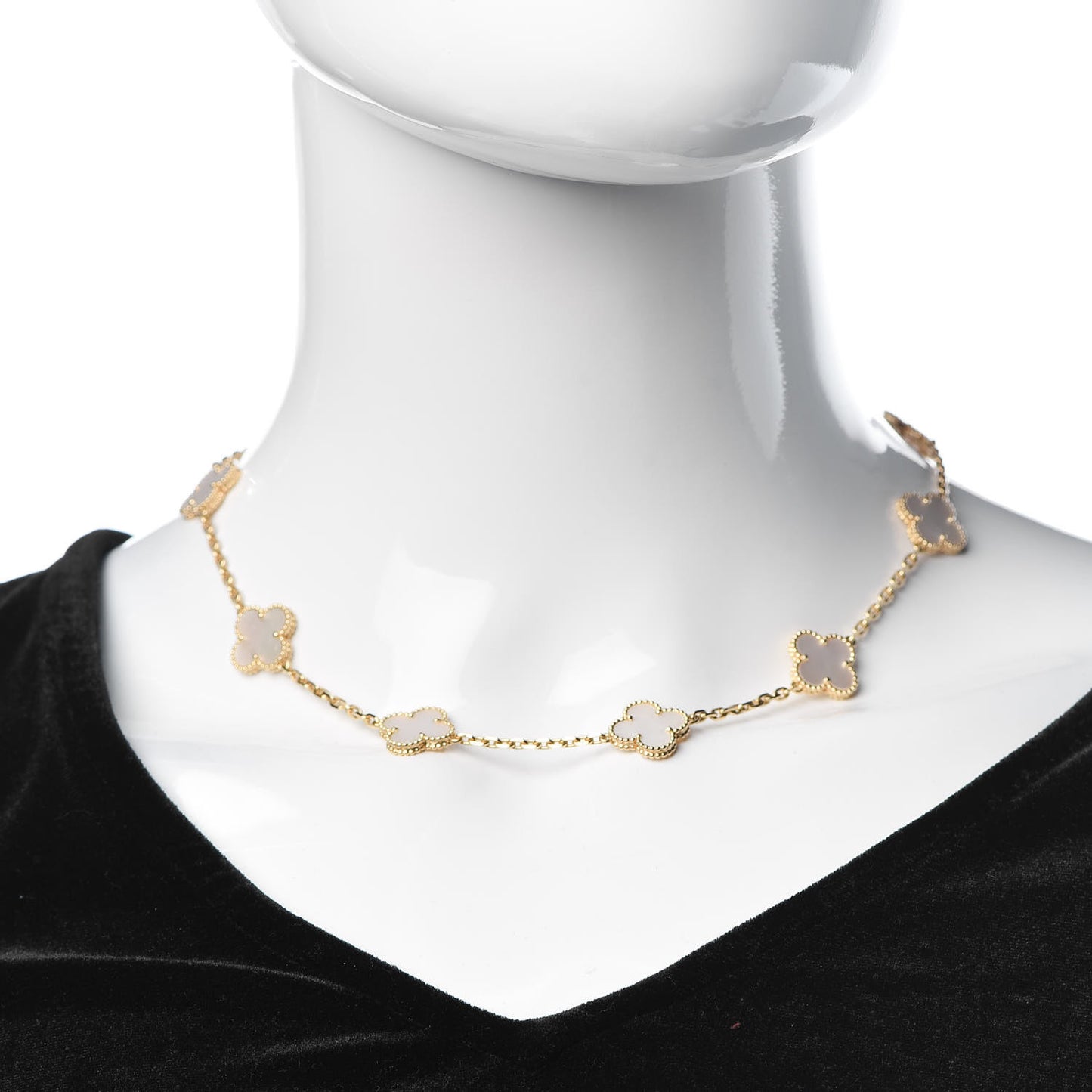 18K Yellow Gold Mother of Pearl 10 Motifs Vintage Alhambra Necklace