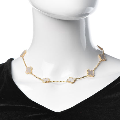 Van Cleef & Arpels 18K Yellow Gold Mother of Pearl 10 Motifs Vintage Alhambra Necklace 2 of 8