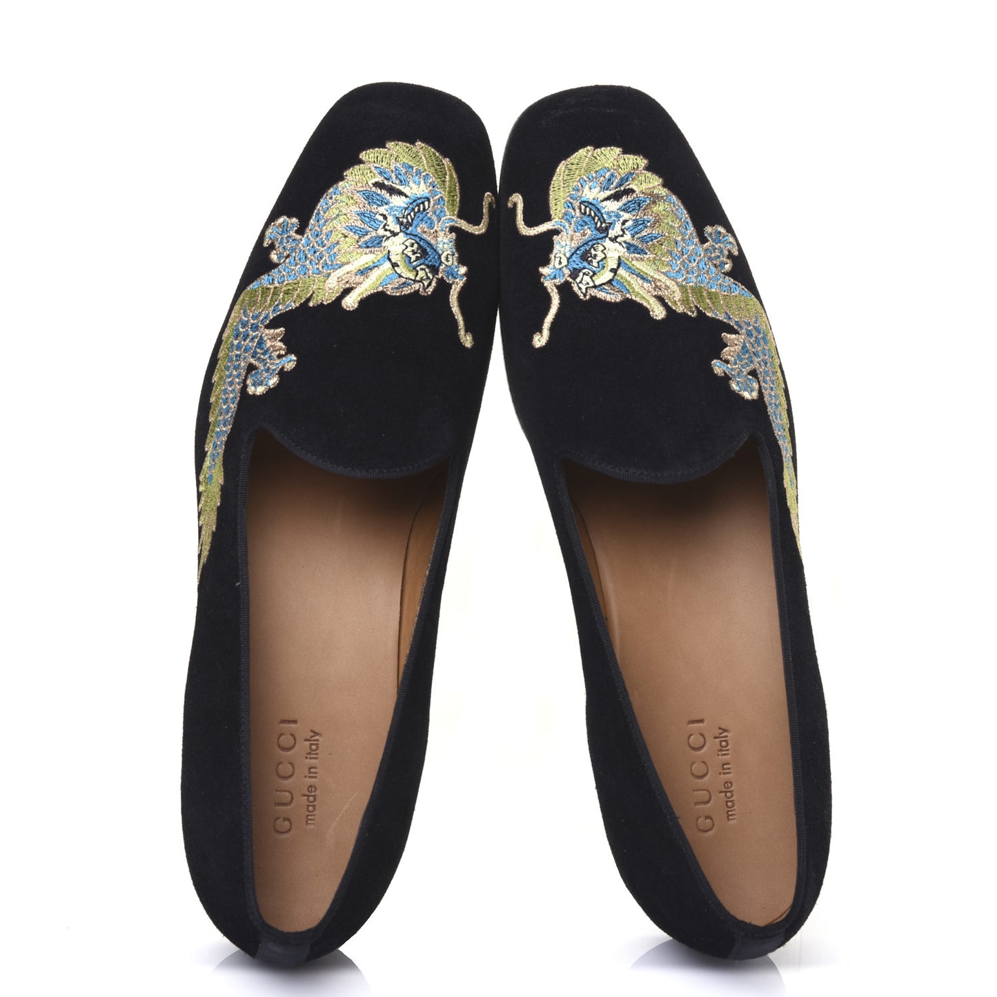Suede Dragon Embroidered Mens Loafers 11 Black