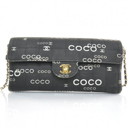 Chanel Canvas Chocolate Bar Quilted Coco East West Flap Black 1 of 11