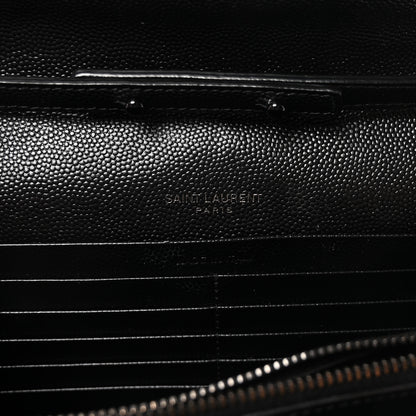 Saint Laurent Grain De Poudre Matelasse Chevron Monogram Monochrome Chain Wallet Black 6 of 9