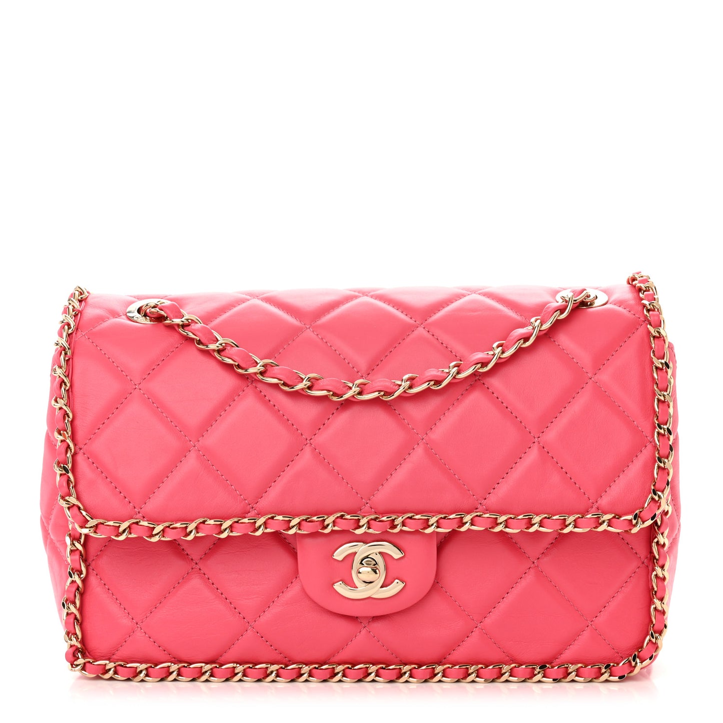 Crumpled Calfskin Medium Chain All Over Flap Pink