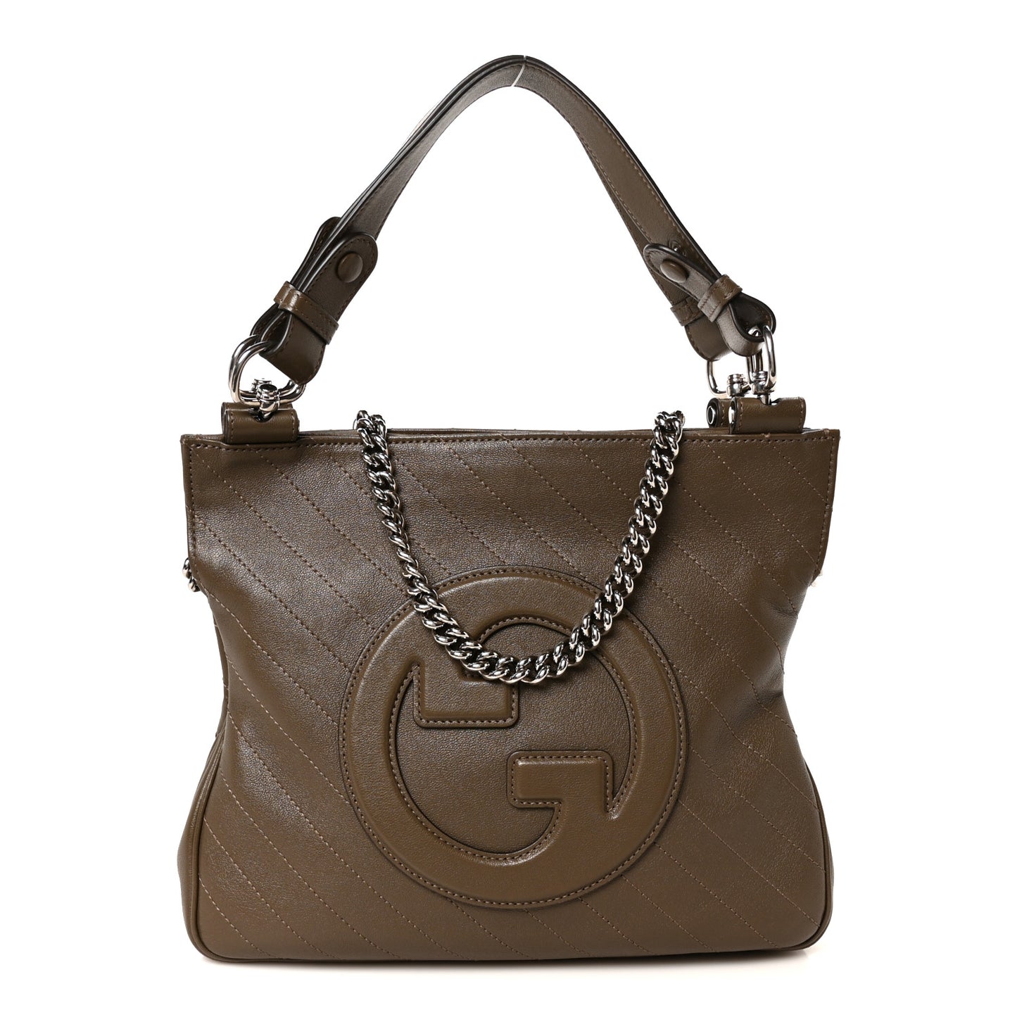Sakai Be Green Calfskin Diagonal Stitched Small Blondie Tote Craclet Brown