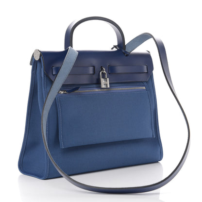 Hermes Vache Hunter Toile Militaire Herbag Zip 31 PM Bleu Brighton Bleu Saphir 3 of 10