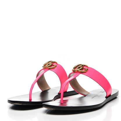 Gucci Calfskin GG Marmont Thong Sandals 40 Fuxia Fluo 2 of 10