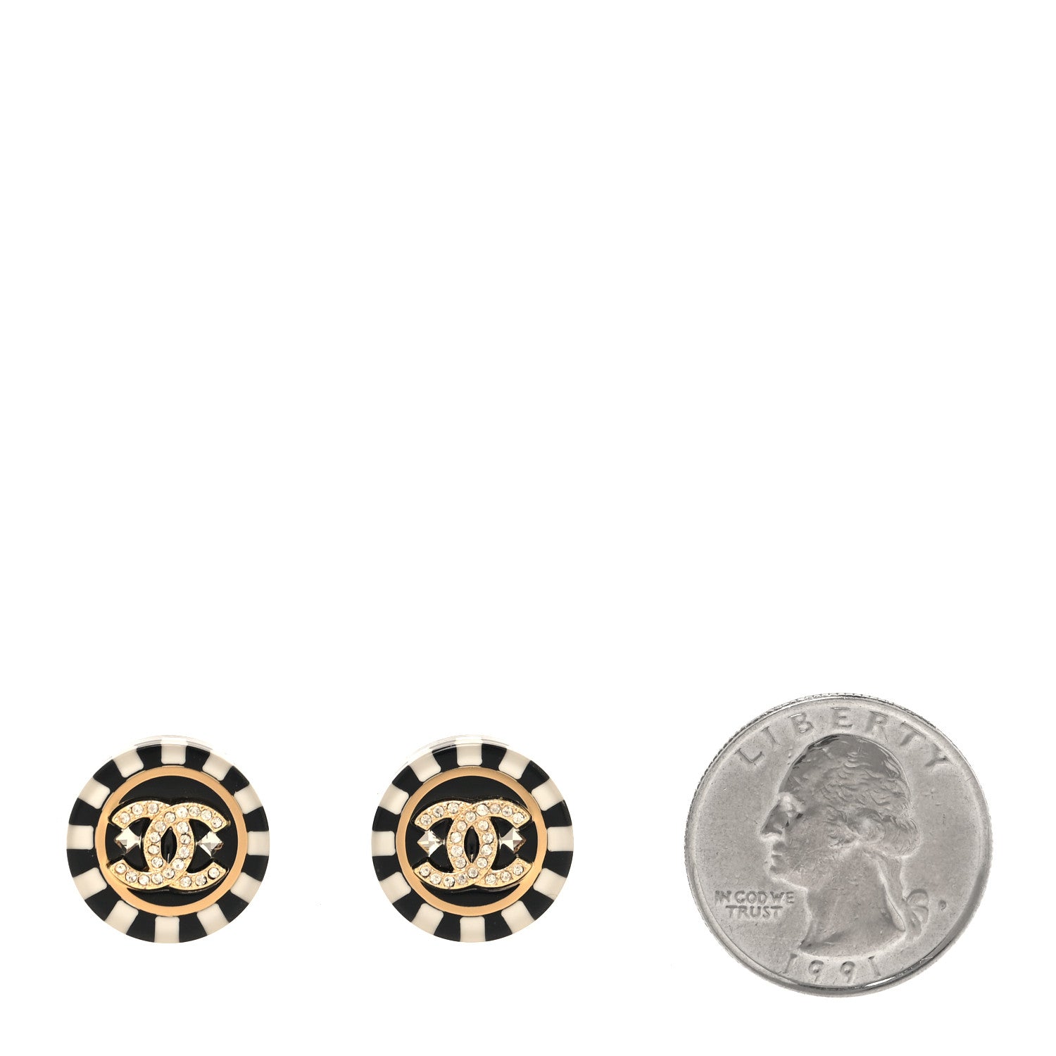 Chanel Resin Crystal CC Earrings Black White 2 of 5