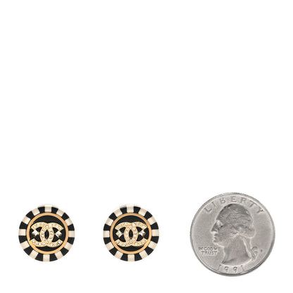 Chanel Resin Crystal CC Earrings Black White 2 of 5