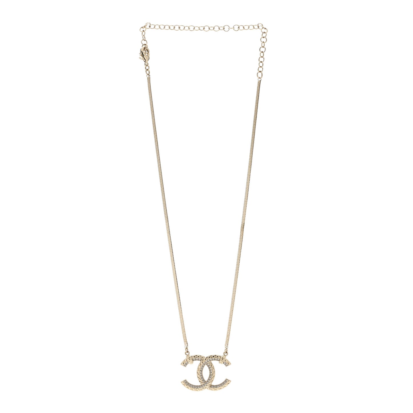 Crystal Textured CC Pendant Necklace Gold