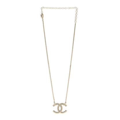 Chanel Crystal Textured CC Pendant Necklace Gold 3 of 5
