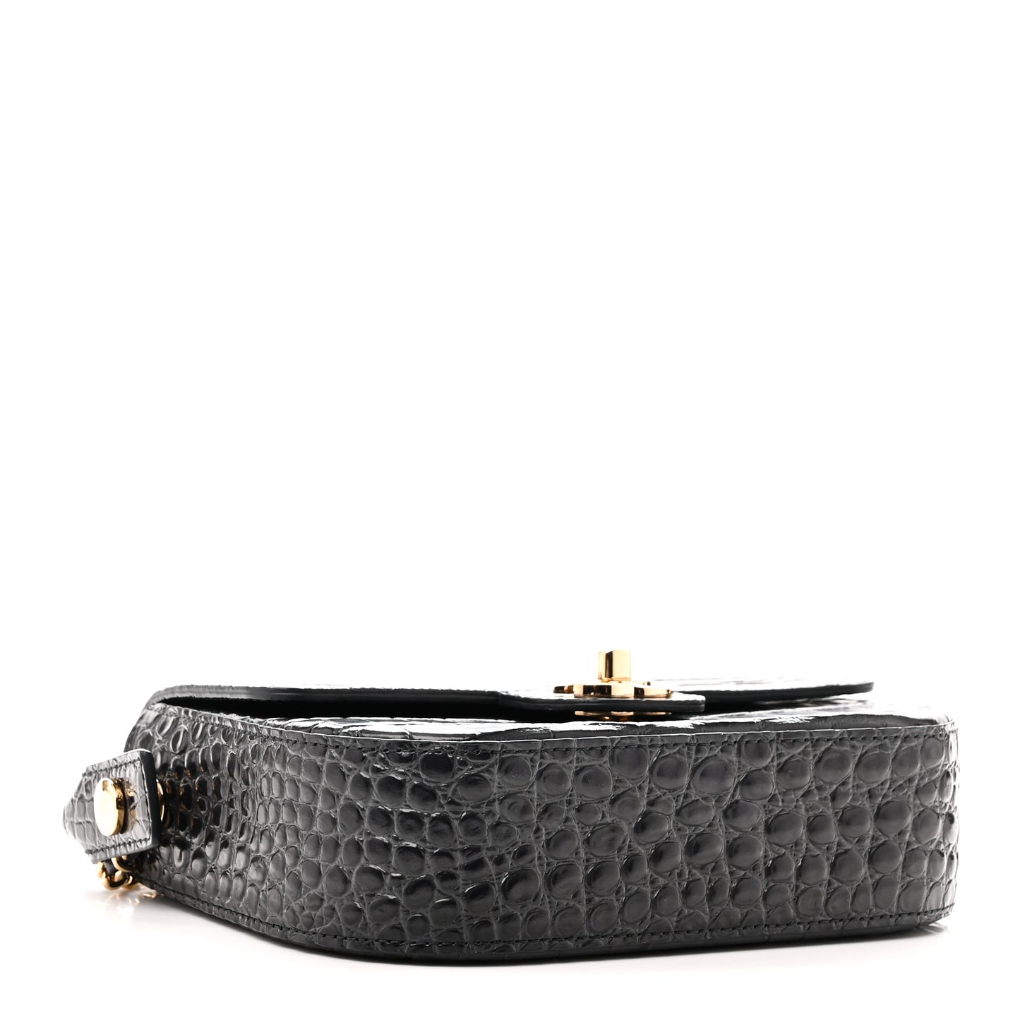 Calfskin Crocodile Embossed Turn Around Mini Flap Dark Grey