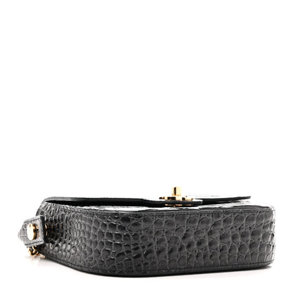 Chanel Calfskin Crocodile Embossed Turn Around Mini Flap Dark Grey 4 of 10