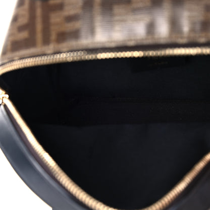 Fendi Glazed Fabric Vitello Century FF 1974 Stamp Patch Mini Backpack Mogano Panna Black 4 of 11