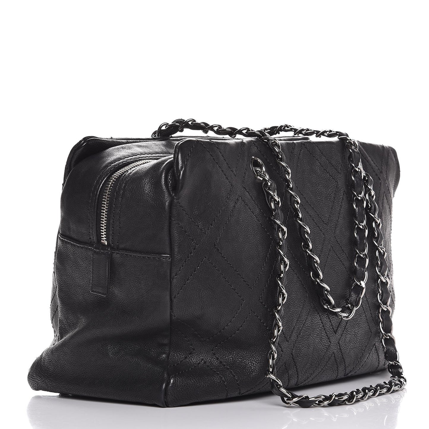 Calfskin Large Diamond Stitch Tote Black