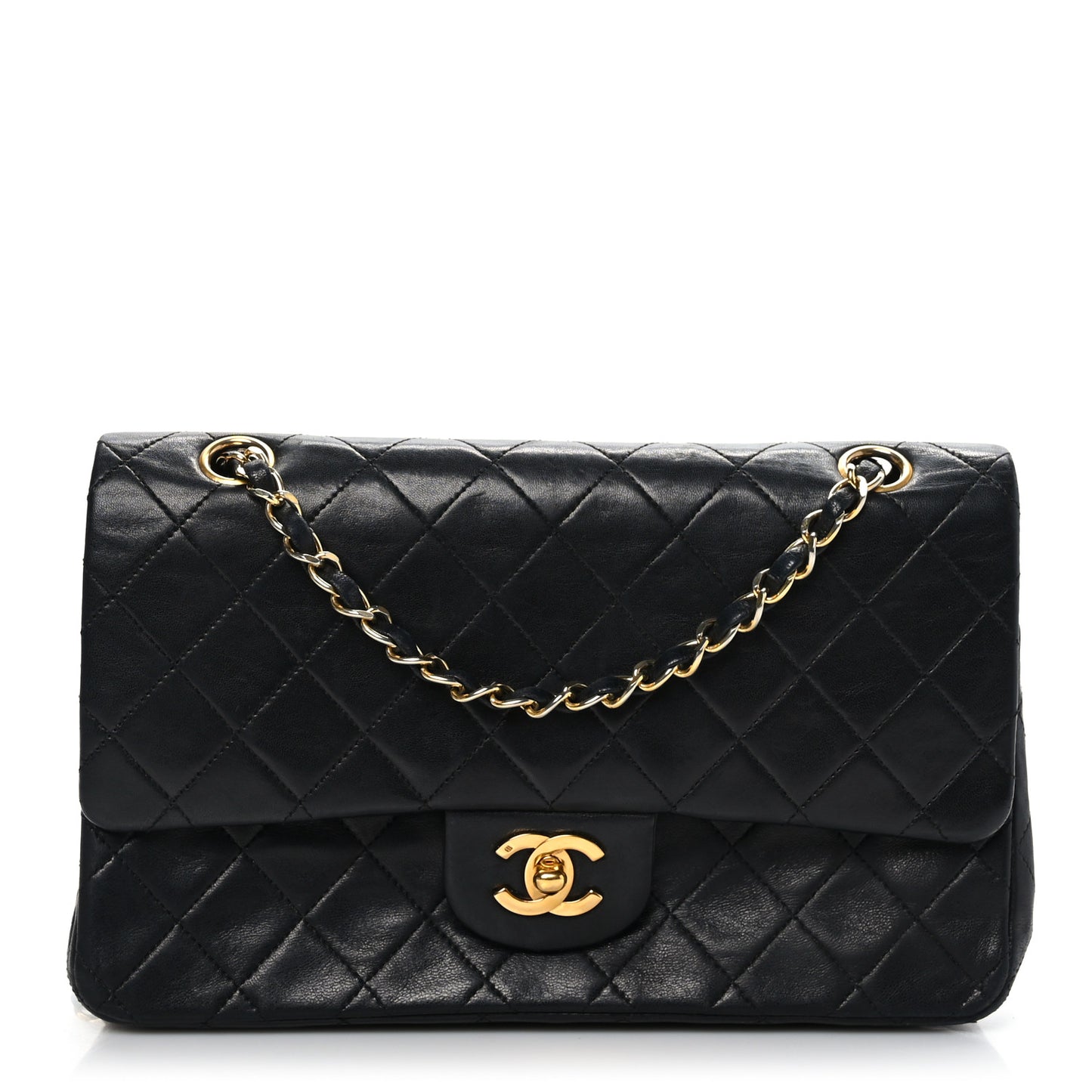 Lambskin Quilted Medium Double Flap Black