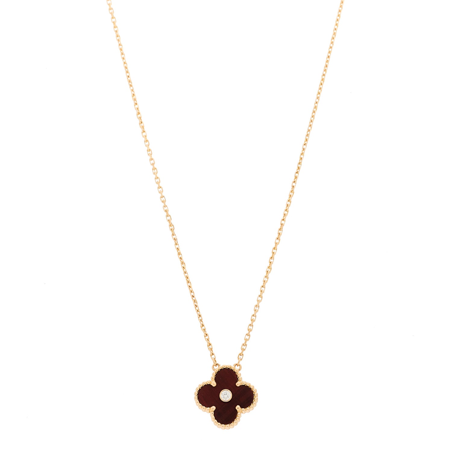 Van Cleef & Arpels 18K Rose Gold Diamond Bulls Eye Vintage Alhambra Pendant Necklace 1 of 5