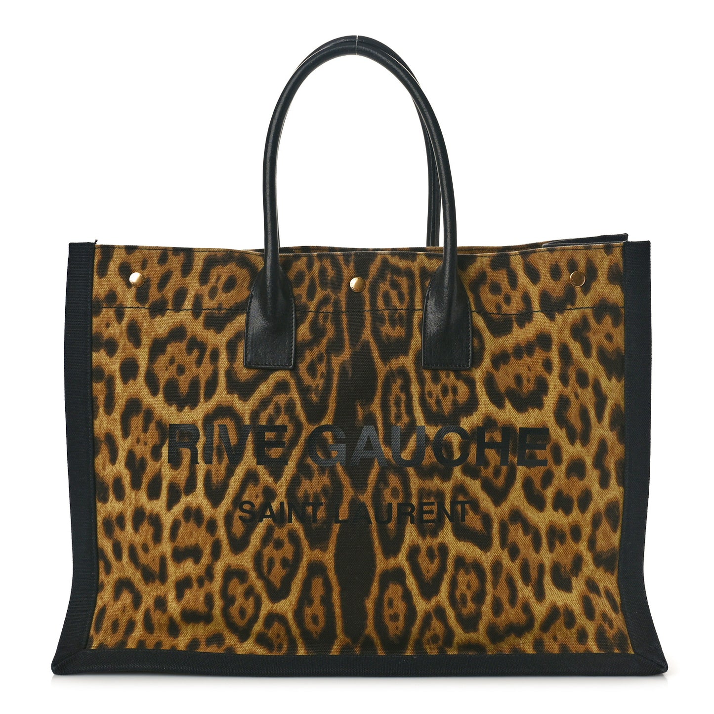 Canvas Calfskin Leopard Print Rive Gauche Noe Tote Natural Black