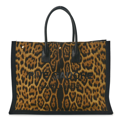 Saint Laurent Canvas Calfskin Leopard Print Rive Gauche Noe Tote Natural Black 1 of 12