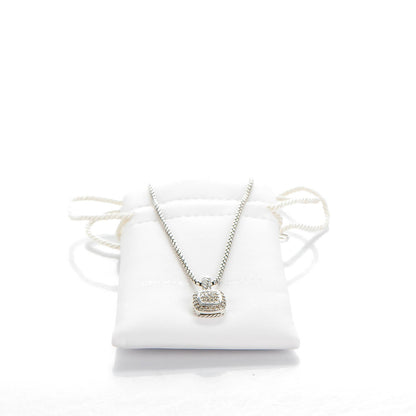 David Yurman Sterling Silver Diamond Pave 7mm Petite Albion Pendant Necklace 6 of 6