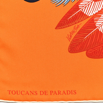Hermes Silk Toucans De Paradis Scarf 90 Orange Marine Ciel 6 of 6