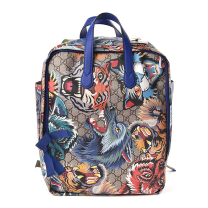 Gucci Soft GG Supreme Monogram Animal Faces Childrens Tote Backpack Beige Ebony Multicolor Electric Blue Military Fresia 1 of 8