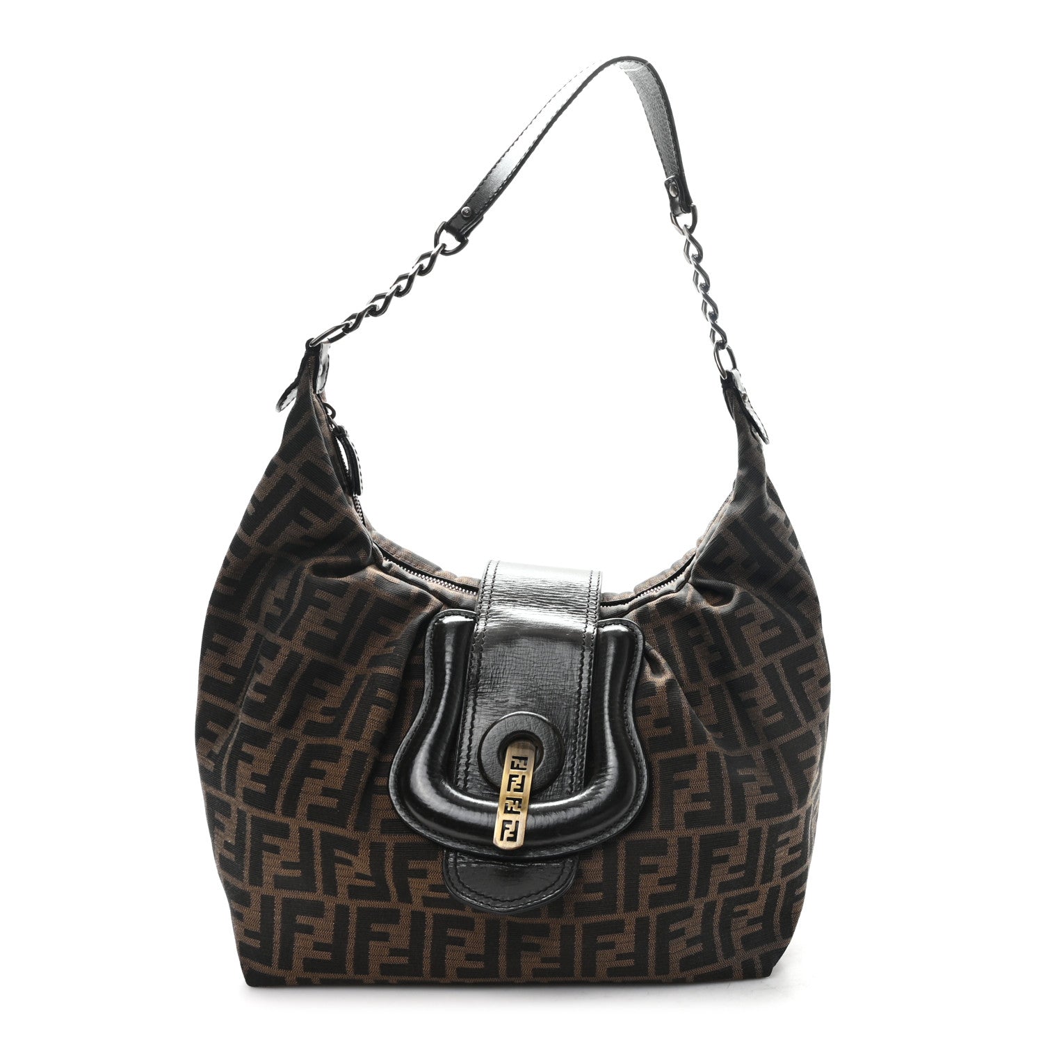 Fendi Zucca B Buckle Hobo Tobacco Castagna 1 of 10