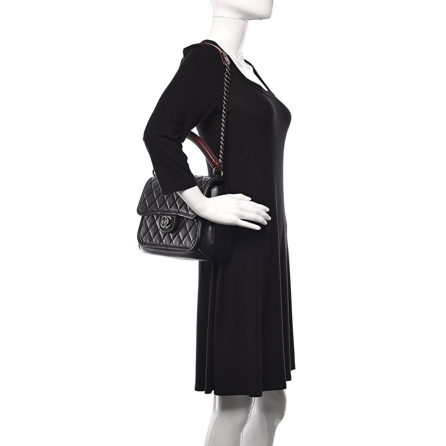 Calfskin Quilted Large Prestige Top Handle Flap Black