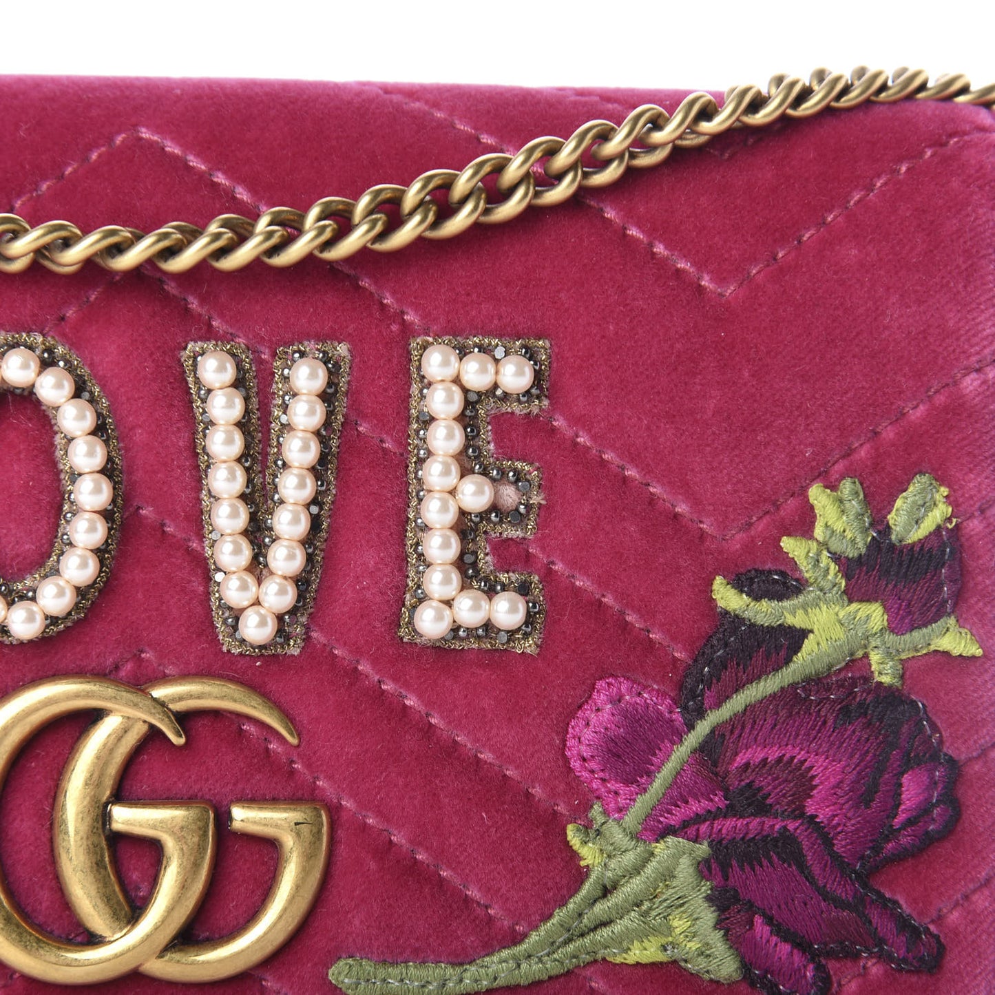 Velvet Matelasse Love Embroidered GG Marmont Mini Bag Light Raspberry Rose