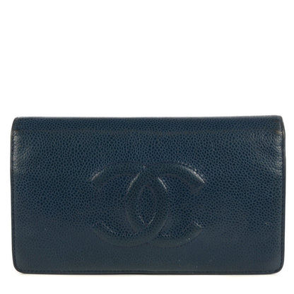 Chanel Caviar Timeless CC Yen Wallet Navy 1 of 8