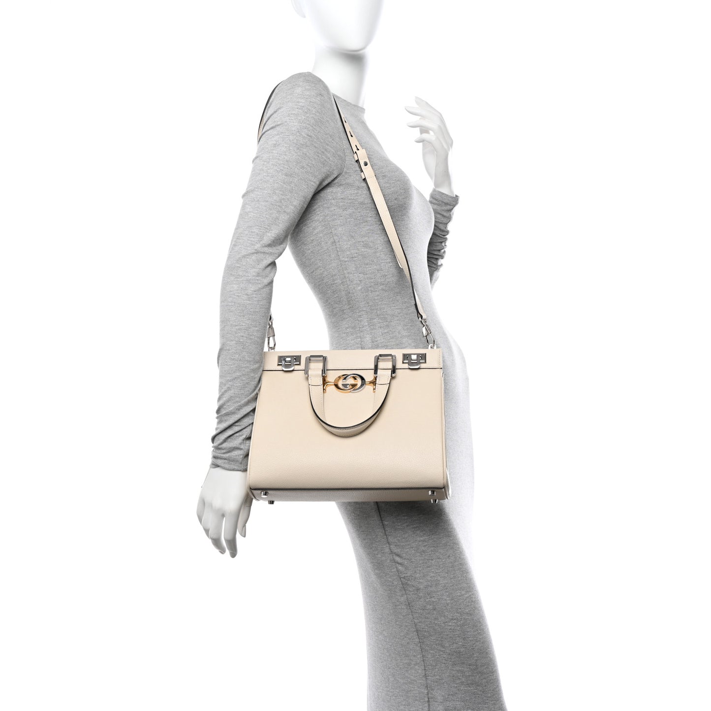 Grainy Calfskin Small Zumi Top Handle Bag Mystic White
