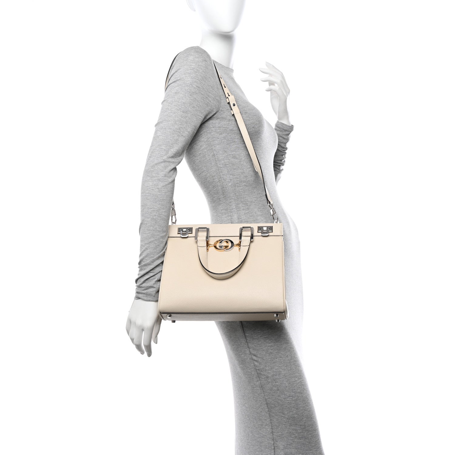 Gucci Grainy Calfskin Small Zumi Top Handle Bag Mystic White 2 of 10