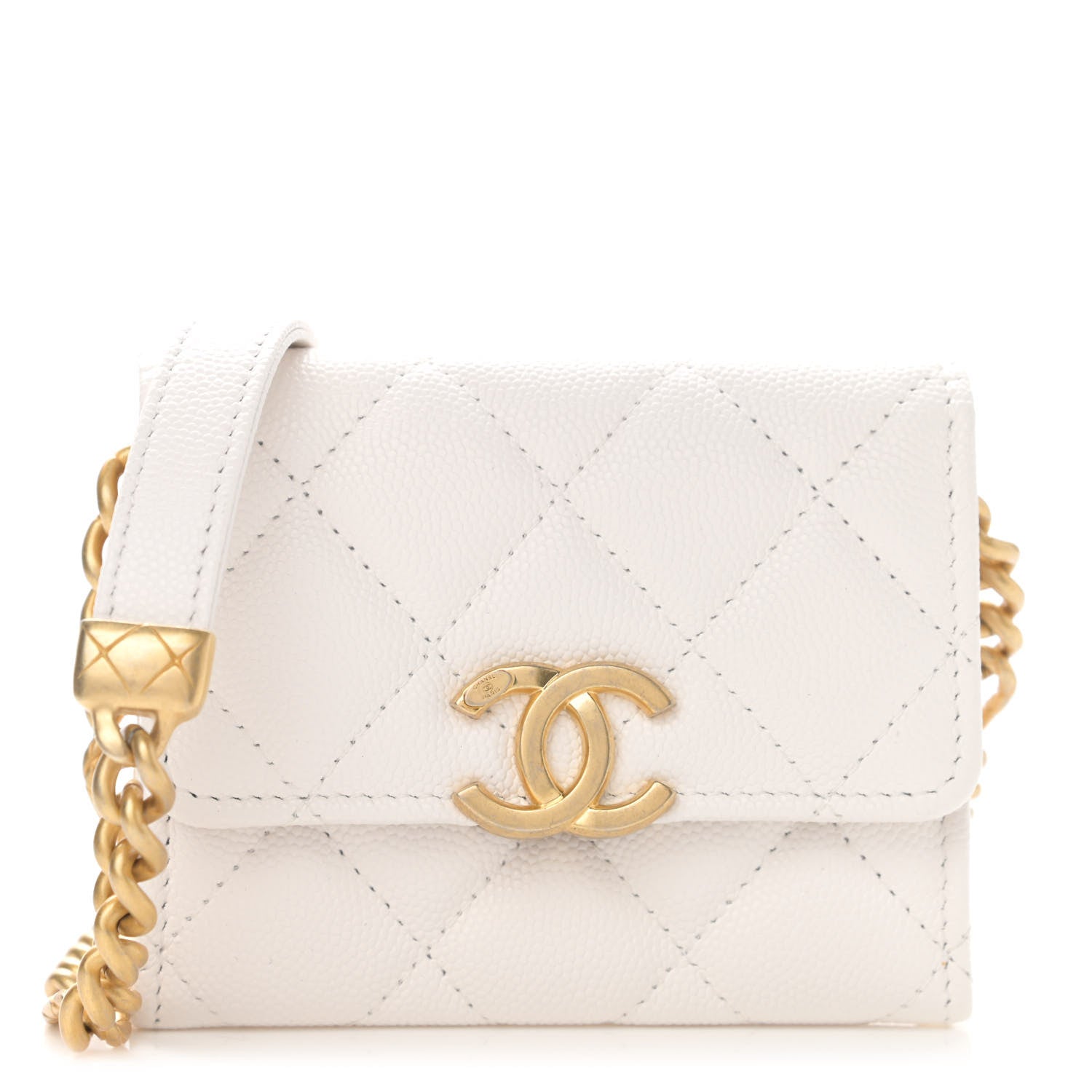 Chanel Caviar Quilted Bracelet On Chain Clutch White 1 of 13