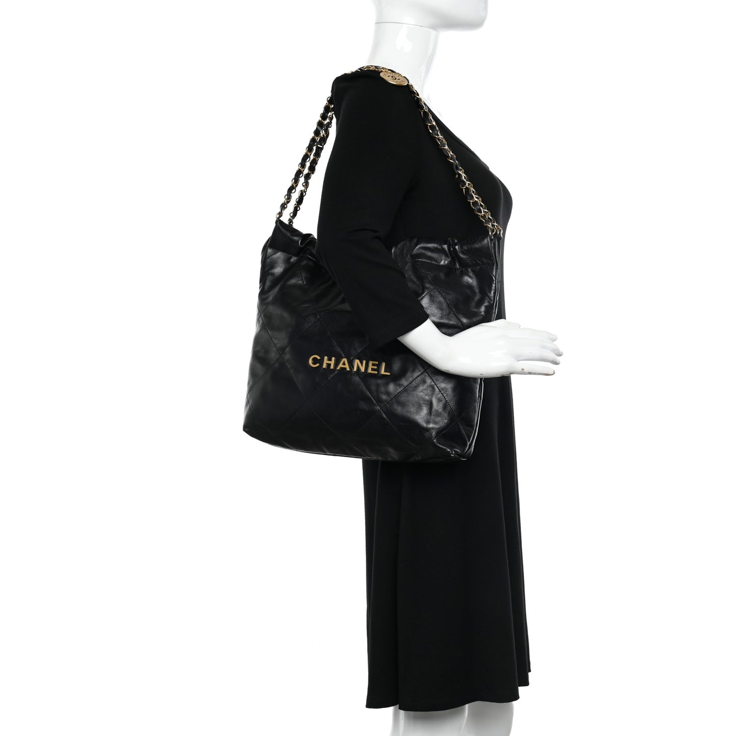 Shiny Calfskin Quilted Small Chanel 22 Black