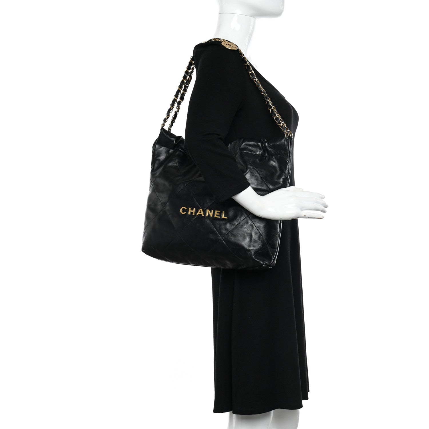 Chanel Shiny Calfskin Quilted Small Chanel 22 Black 2 of 16