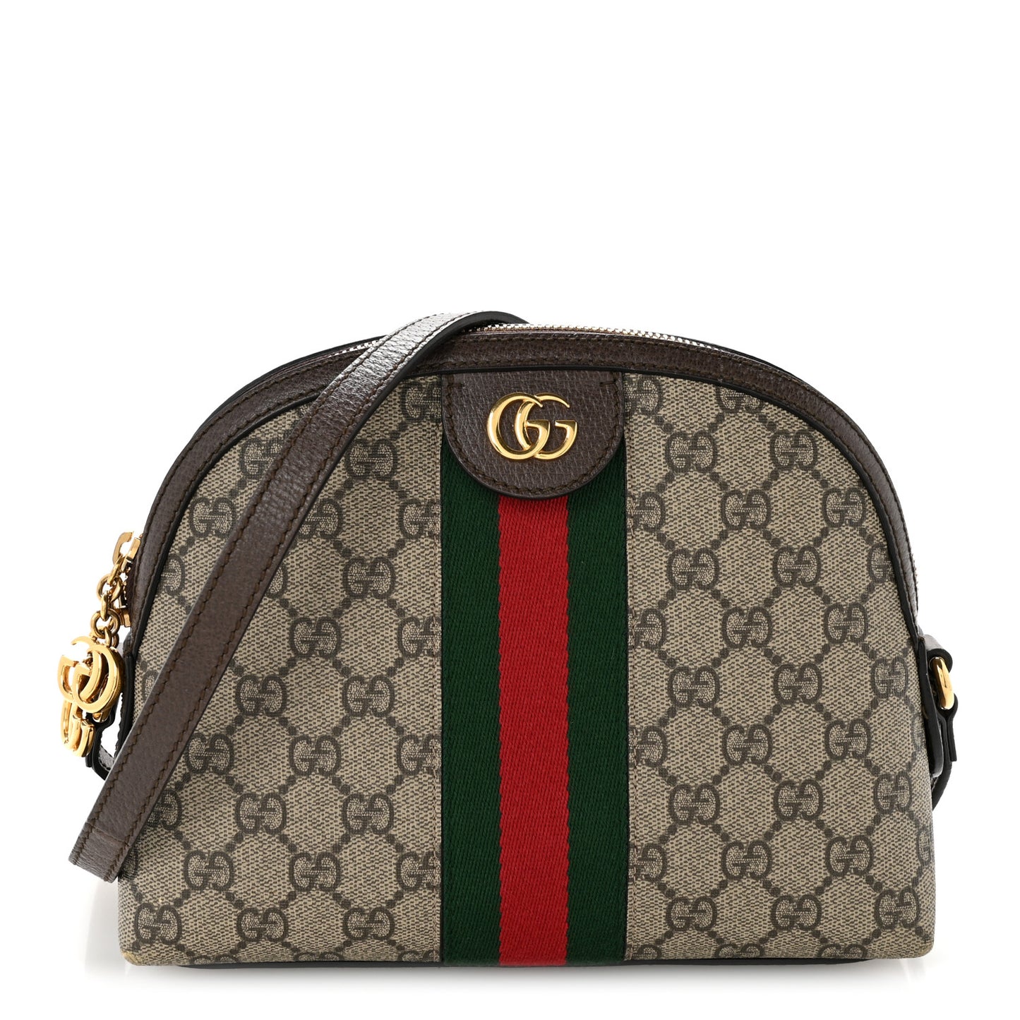 GG Supreme Monogram Textured Dollar Calfskin Web Small Ophidia Dome Shoulder Bag Beige Ebony New Acero