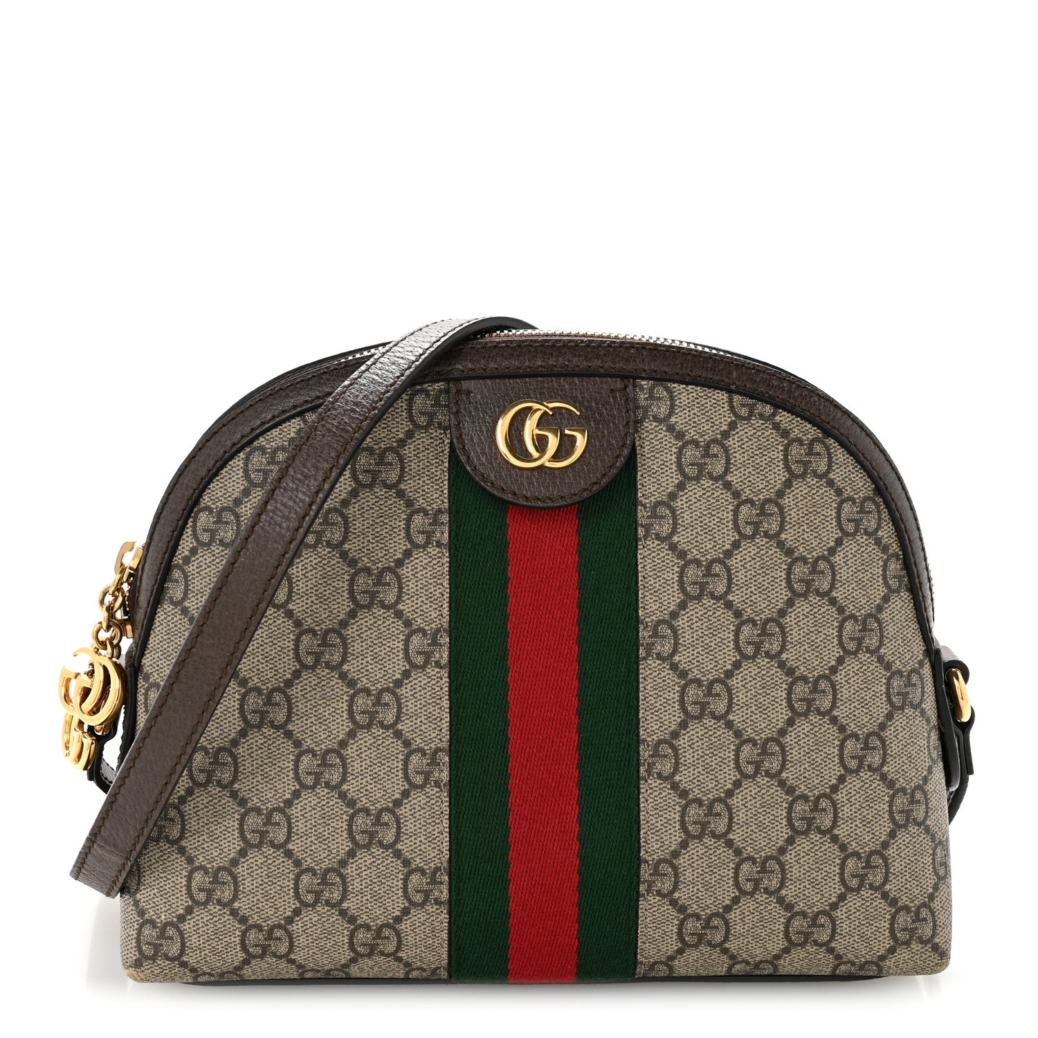 Gucci GG Supreme Monogram Textured Dollar Calfskin Web Small Ophidia Dome Shoulder Bag Beige Ebony New Acero 1 of 12